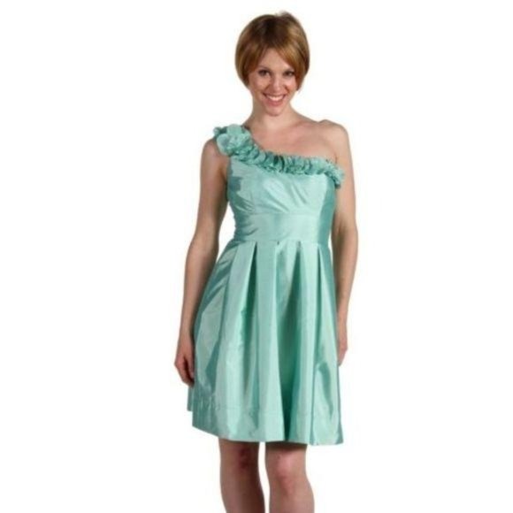 Eliza J Dress Size 6 One Shoulder Cocktail Knee Length ShantungSeafoam Green
